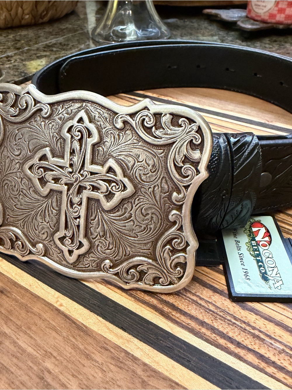 NWT Western Cross Buckle Leather Belt - Black
